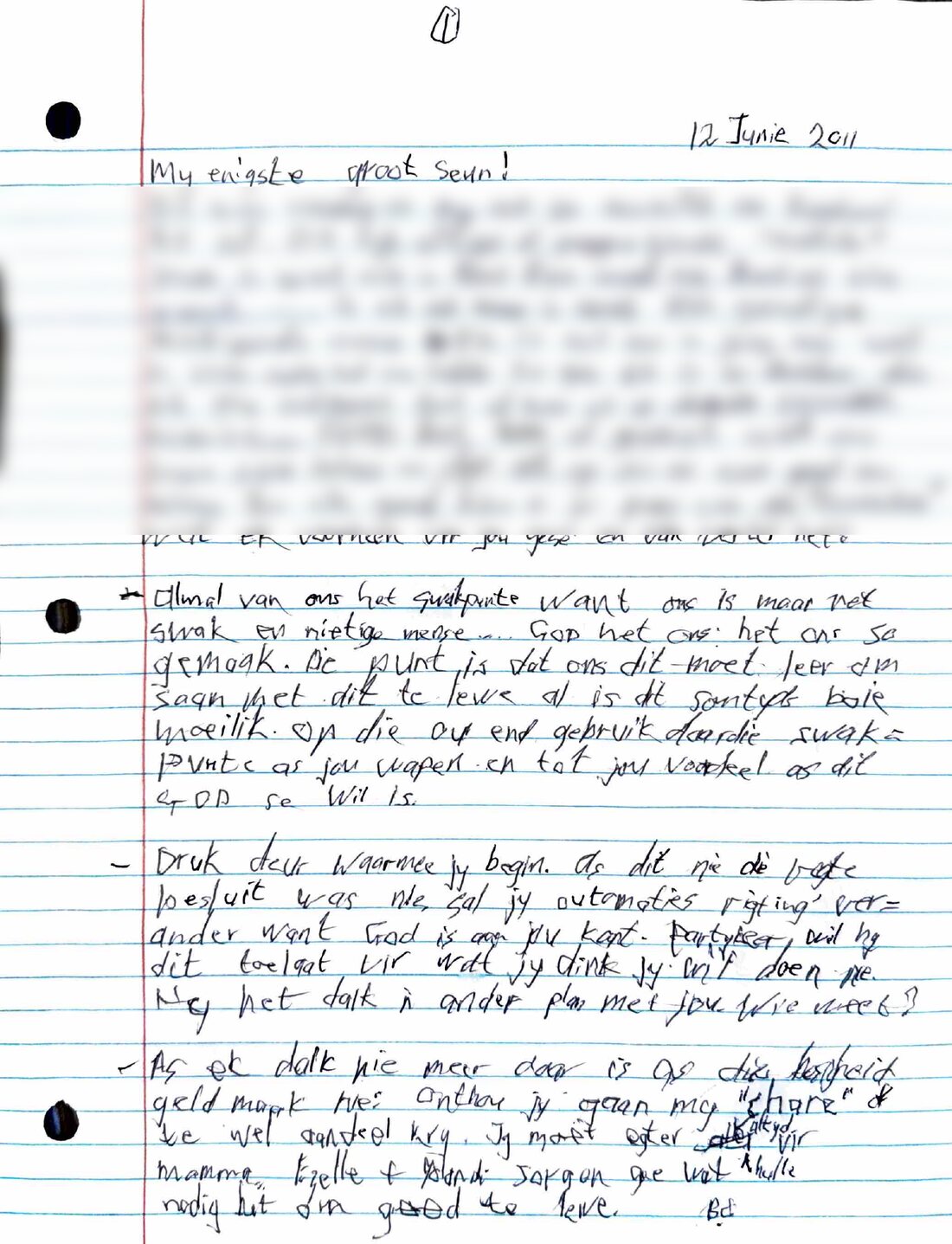 A handwritten letter from my father, dated 12 June 2011